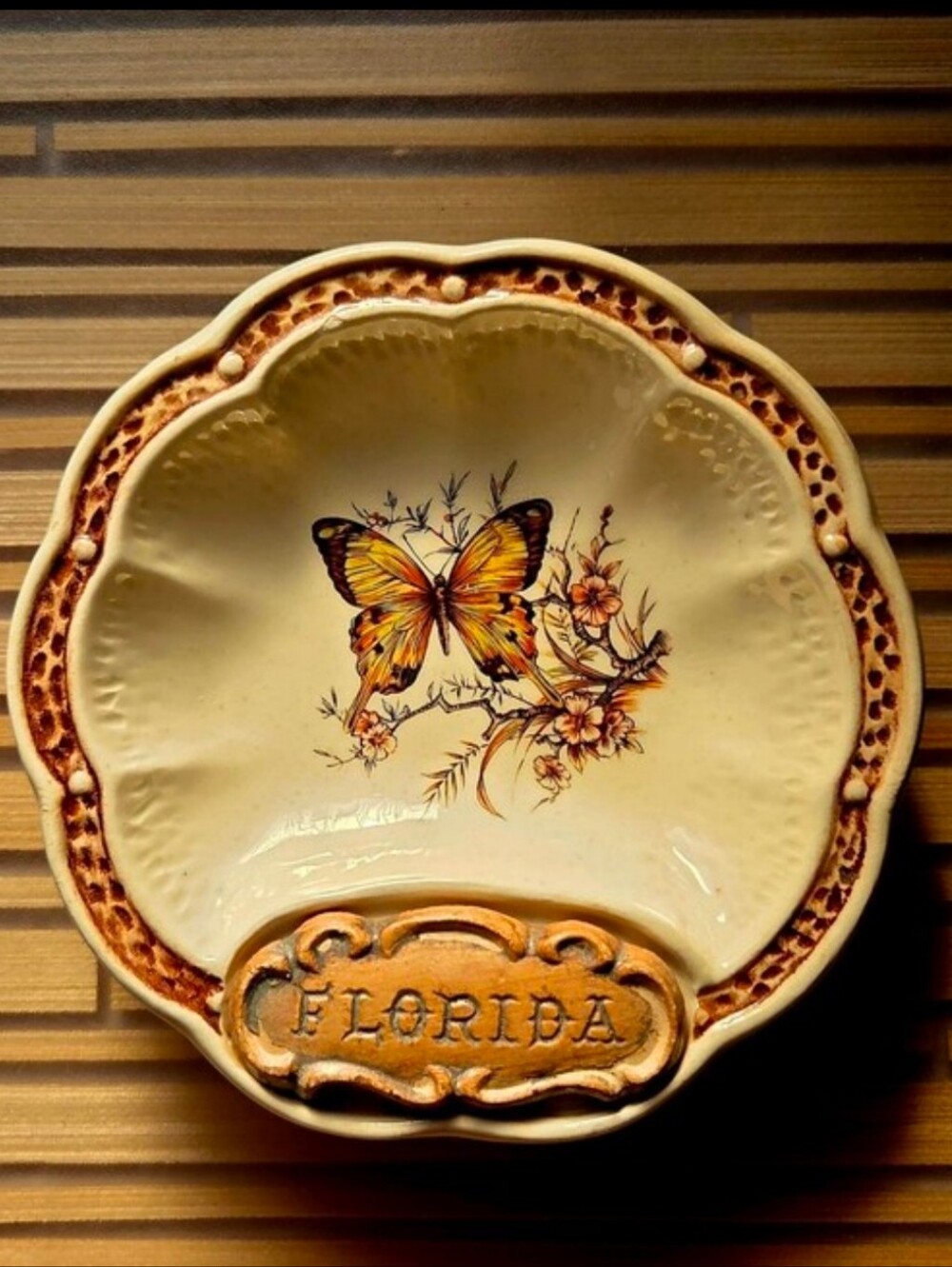 Vintage Florida Ceramic Butterfly Dish 5" Across